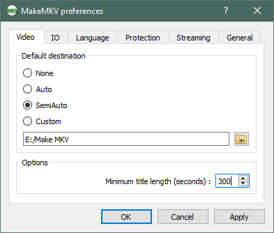 MakeMKV Preferences dialog